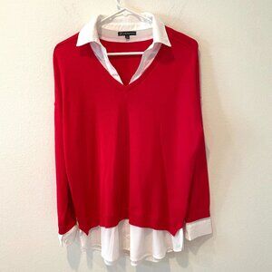 Adrianna Papell Women's V-Neck Collared Sweater  Red  Size: S